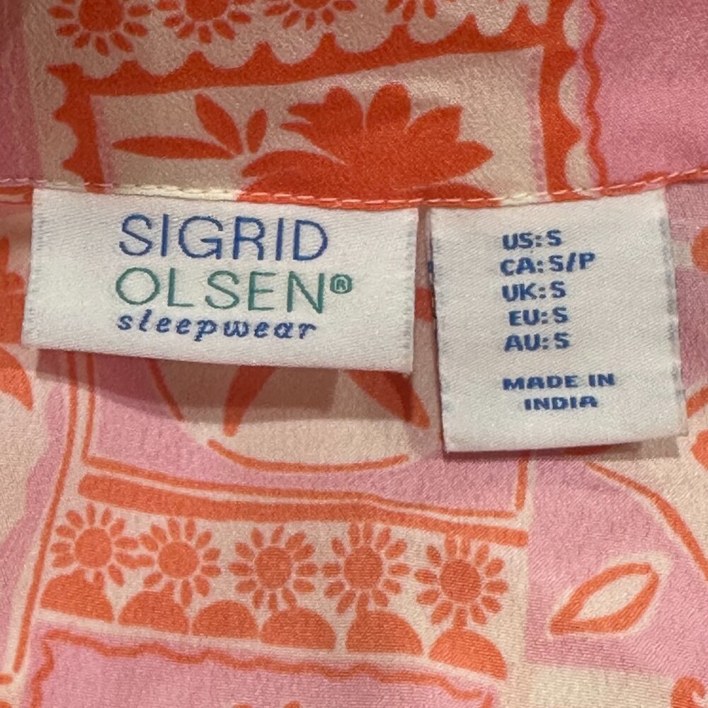 Sigrid Olsen Sleepwear Pajamas Set Small Pink Orange Beach Shorts Collar Button‎ - Picture 6 of 9